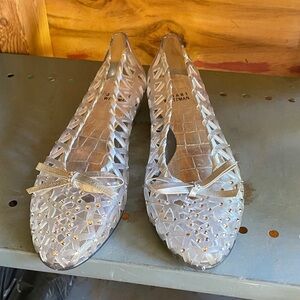 Stuart Weitzman Silver Flats with Bow Accents